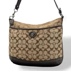 【人気】COACH　コーチ　ショルダーバッグ　ゴールドターンロック　ベージュ系