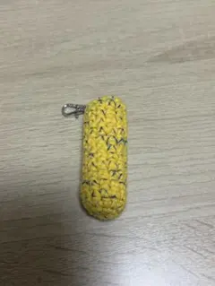 ハンドメイド ニット マルチケース キーホルダー イエロー