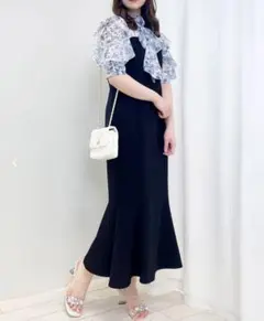 ワンピース　マーメイドワンピース　フレア　黒　フリル　半袖　INGNI 2WAY