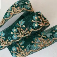 インド刺繍リボン②　グリーン　50cm