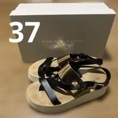 Fabiウェッジサンダル 黒と金 ストラップデザイン37
