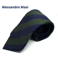 Alessandro Masi　ネクタイ紺×緑ストライプ　絹100% イタリア製