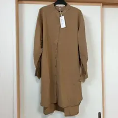 シャツワンピ 春 レディース 長袖 ロングシャツ 羽織り 丸首 シャツワンピース