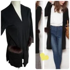 アプワイザーリッシェ ファー ロング カーディガン 黒 ブラック 羽織 M