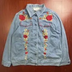 ウェスタンデニムシャツ ボックスシルエット 花 刺繍 90s シャツジャケット