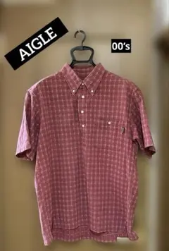 AIGLE 赤チェック柄 半袖シャツ XL