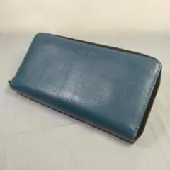 美品コーチ★ジッピーウォレット 長財布 小銭入れ有 グレインレザー 本革 青