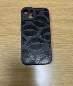 iPhone14 黒色 唇模様 スマホケース