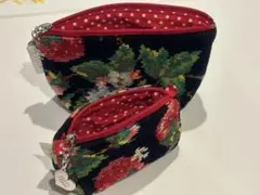 【使用済】フェイラー ポーチ　イチゴ刺繍ポーチセット　ブラック