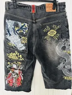 華鳥風月 和柄 刺繍デニムパンツ 龍 虎 ブラックデニム サイズ38
