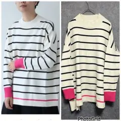 ビュルデサボン　BIGサイズ　プルオーバー　ボーダーニット　長袖