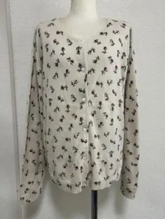 LAURA ASHLEYサイズL花柄長袖ニットカーディガンアイボリー♭7592のサムネイル