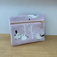 シマエナガ柄 フラットポーチ ハンドメイド - メルカリ