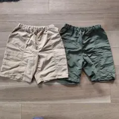 ユニクロ160サイズ ベージュ・カーキ ハーフパンツ 2枚セット