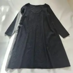 ミズイロインド　Aラインワンピース　ウール混　グレー　ストライプ　日本製