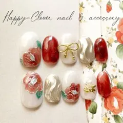 ☆B-119☆和柄ネイルチップ 赤い椿の成人式ネイル