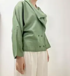 ハンドメイド　 綿　麻　ブラウス　 グリーンのサムネイル