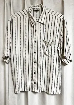 90s Vintage Silk シルク 総柄シャツ ストライプ　ペイズリー　Mのサムネイル