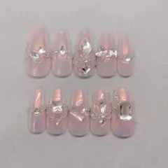 ネイルチップ フレンチガーリー ワンホンネイル オーロラネイル ジュエリーネイル