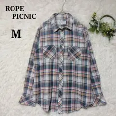 ロペピクニック カジュアルシャツ 長袖 チェック柄　コットン混 リネン混 M