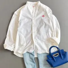 ダントン 長袖シャツ バンドカラー オックスフォード ゆったり 白 36 rn3