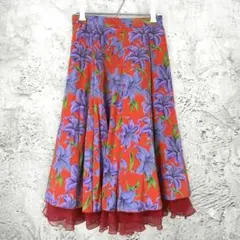 総柄 花柄 フレアスカート ひざ丈 vintage レトロ フェミニン 個性的