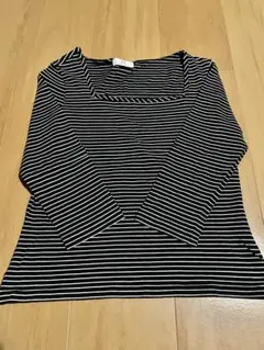 7分袖 スクエアネック Tシャツ　黒x白 　　　Mサイズ