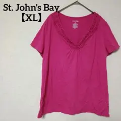 St. John's Bay 【XL】 濃いピンク Tシャツ デザインVネック
