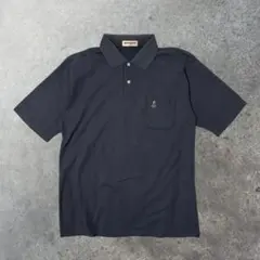 ポロシャツ　胸ポケット　刺繍ロゴ入り　ブラック　古着　レトロ