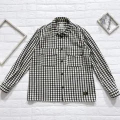 ZARA　長袖シャツ　グリッドチェック柄　アイボリー×ブラック　Lサイズ　メンズ