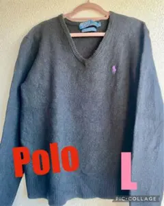 Polo byRIphLauren Vネックセーター　L ウール100%ブラック