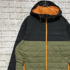 コロンビア　マウンテンパーカー中綿　ブラックカーキL ロゴ刺繍アウトドア0225