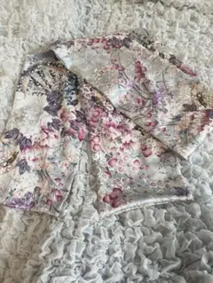 着物リメイク ストール ショール 小紋 花柄 ハンドメイド （gray03）