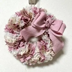 ハンドメイド ファブリックリース ピンク リボンのサムネイル