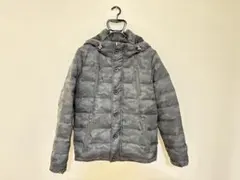 グレー迷彩柄フード付きダウンジャケット