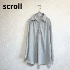 scroll スクロール スキッパーチュニックブラウス ストライプ グレー Lのサムネイル