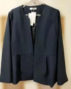 新品☆3L　ノーカラージャケット　ネイビー