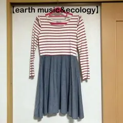 【earth music&ecology】切り替えワンピース　ボーダー（白×赤）