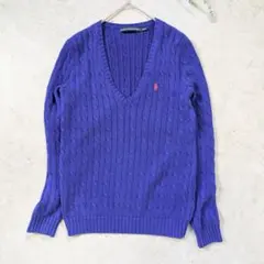 ラルフローレン　ブルーコットン100%　ケーブルニットセーター　M