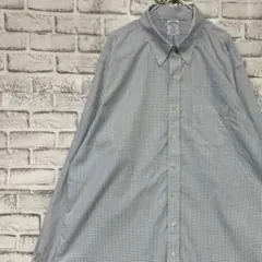 ブルックスブラザーズ長袖シャツ！ホワイトブルーチェック2XL 0305