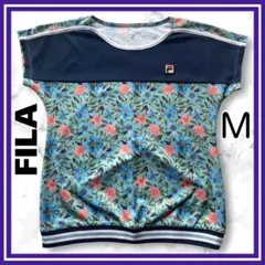 極美品✨FILA フィラ ゲームシャツ テニスウェア　Tシャツ フラワー柄　紺M