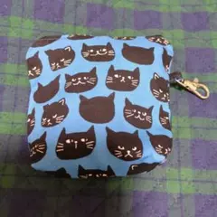 【匿名配送／新品】コットン黒猫絵柄ポーチくすみブルーハンドメイド