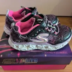 S Lights 子供用スニーカー ブラック/ピンク 18cm