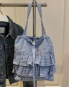 新品 ギンガムチェック トートバッグ フリル ブルー 水着 マザーズ