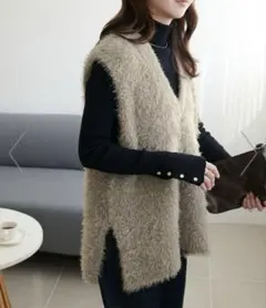 Discoat フェザーヤーン チュニックベスト モカ　フリーサイズ