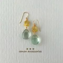 14kgfピアス / フローライト×イエローオパールのよつ葉　＊1点のみ