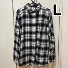 UNIQLO ユニクロ　フランネルシャツ　チェック　シンプル　L 白黒　モノクロ