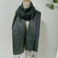 JIM THOMPSON ダークグリーン ストライプ ストール　シルク　大判