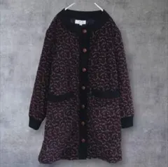 UPT17 小花柄ロングアウター ノーカラージャケット 中綿 M-L ブラウン