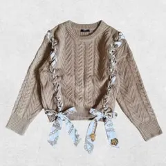 MURUA 編み込み ケーブルニット スカーフ付き ベージュ 上品 ガーリー